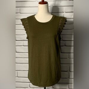 3/$10 Olive Green Women's Top with Lace Sleeves MEDIUM NWOT